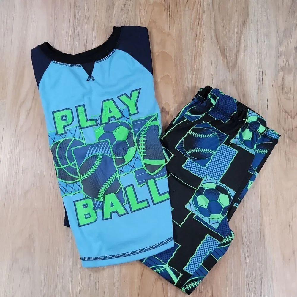 🧡Steve Blue Fleece 'Play Ball' Pajama Set Youth Small